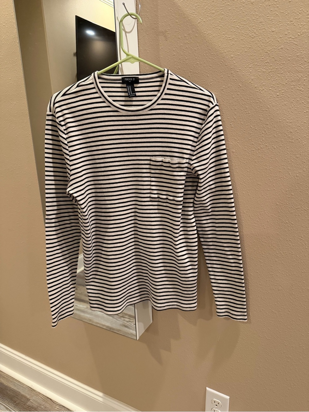 Forever 21 Kids Black & White Striped Long Sleeve Pocket Tee